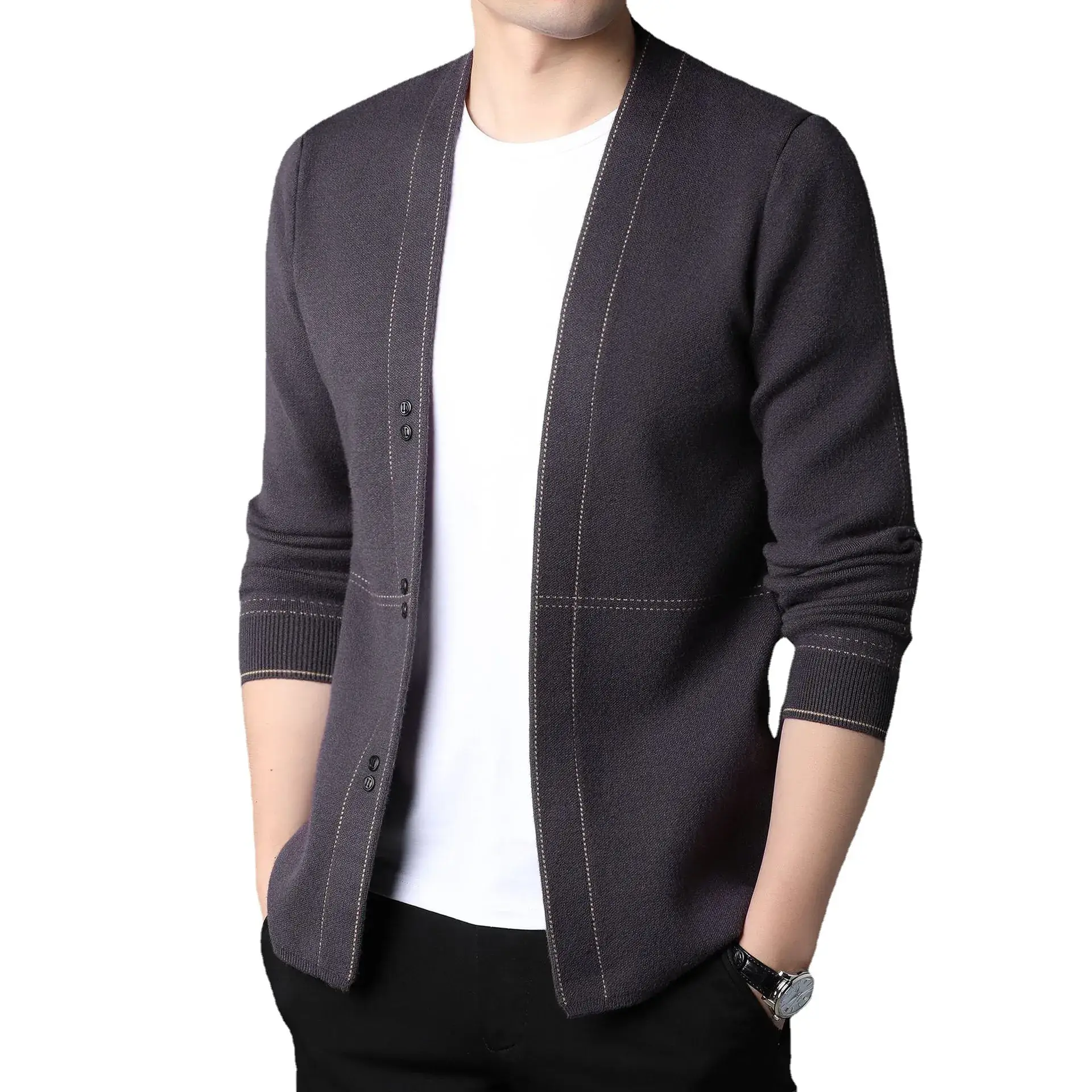 Men's Slim Fit Knitted Cardigan Jacket Grey