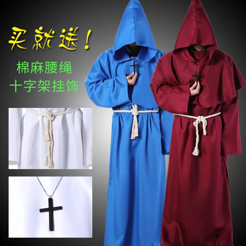 Monk Hooded Robe Costume Brown Medieval - Image 8