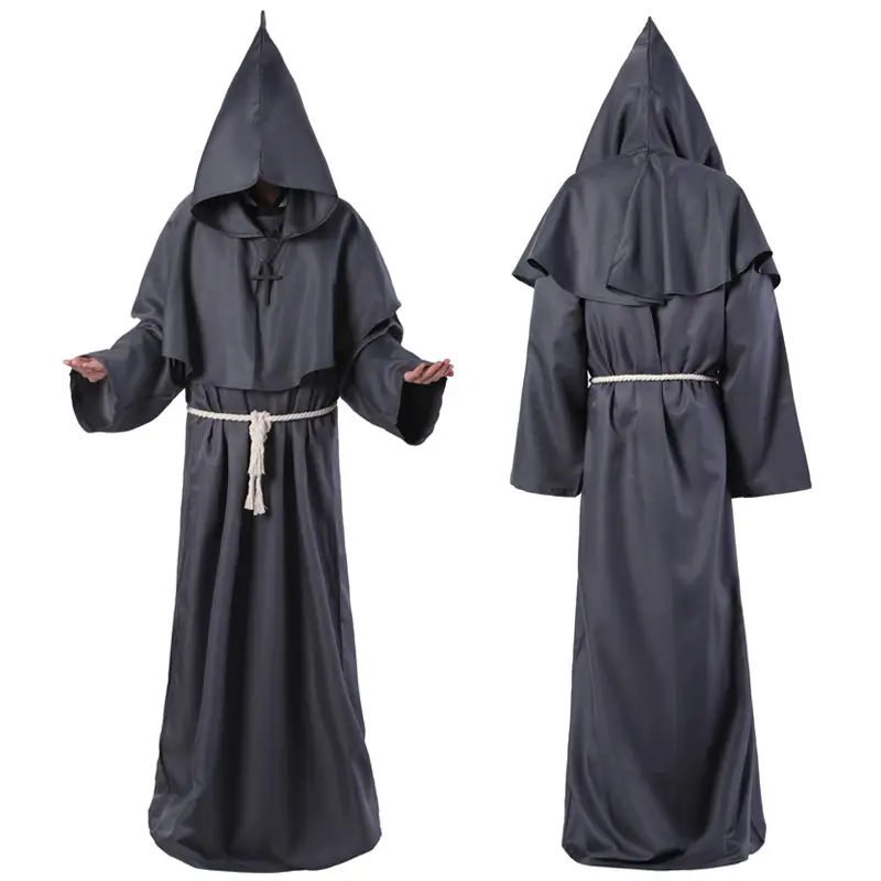 Monk Hooded Robe Costume Brown Medieval - Image 9