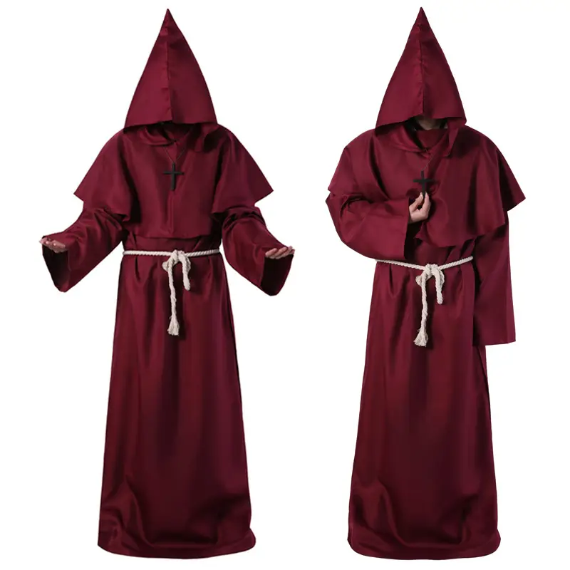 Monk Hooded Robe Costume Brown Medieval - Image 10