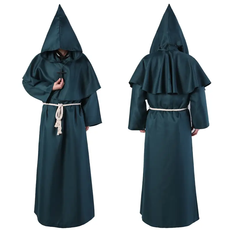 Monk Hooded Robe Costume Brown Medieval - Image 4