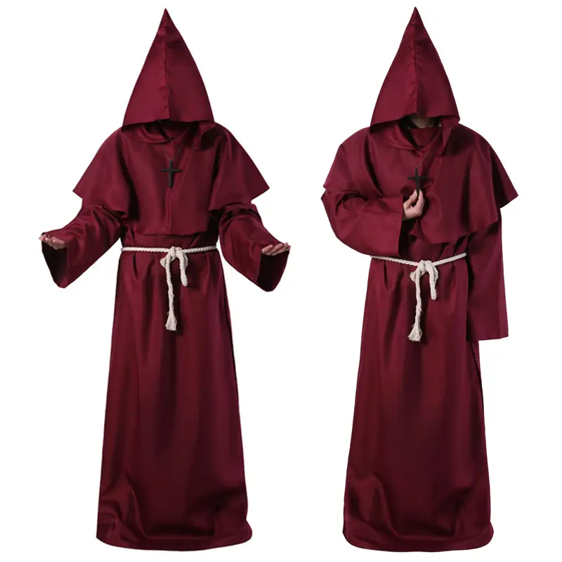 Monk Hooded Robe Costume Brown Medieval - Image 2