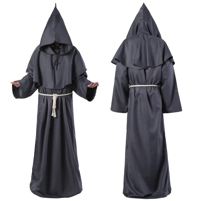 Monk Hooded Robe Costume Brown Medieval - Image 3