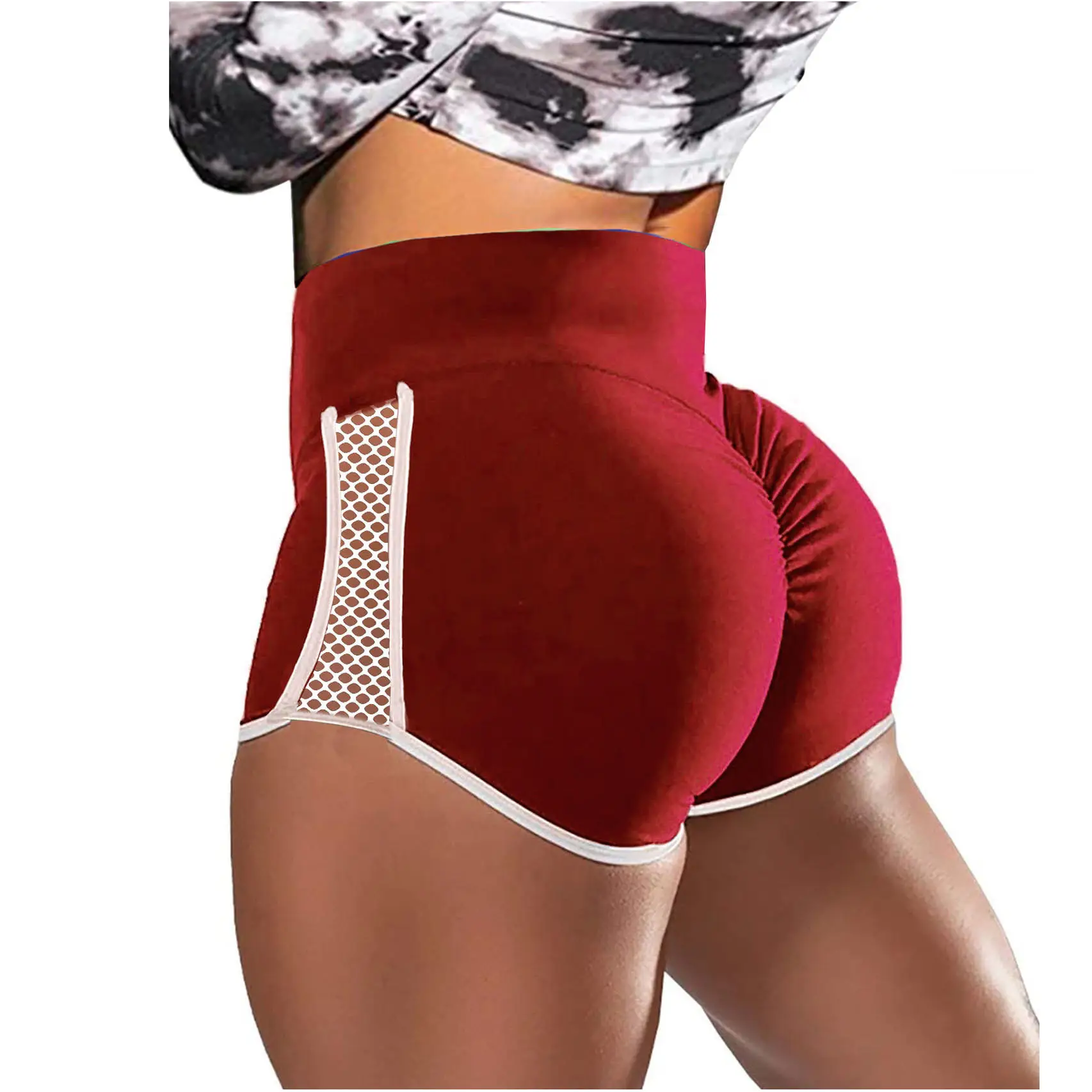 High Waist Butt Lifting Shorts Blue Mesh Fitness Wear - Image 3