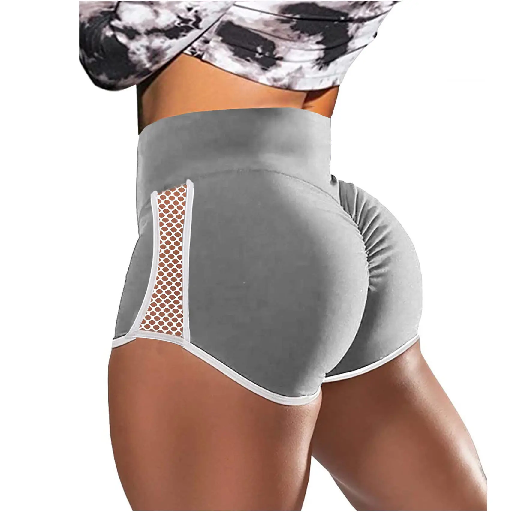 High Waist Butt Lifting Shorts Blue Mesh Fitness Wear - Image 6