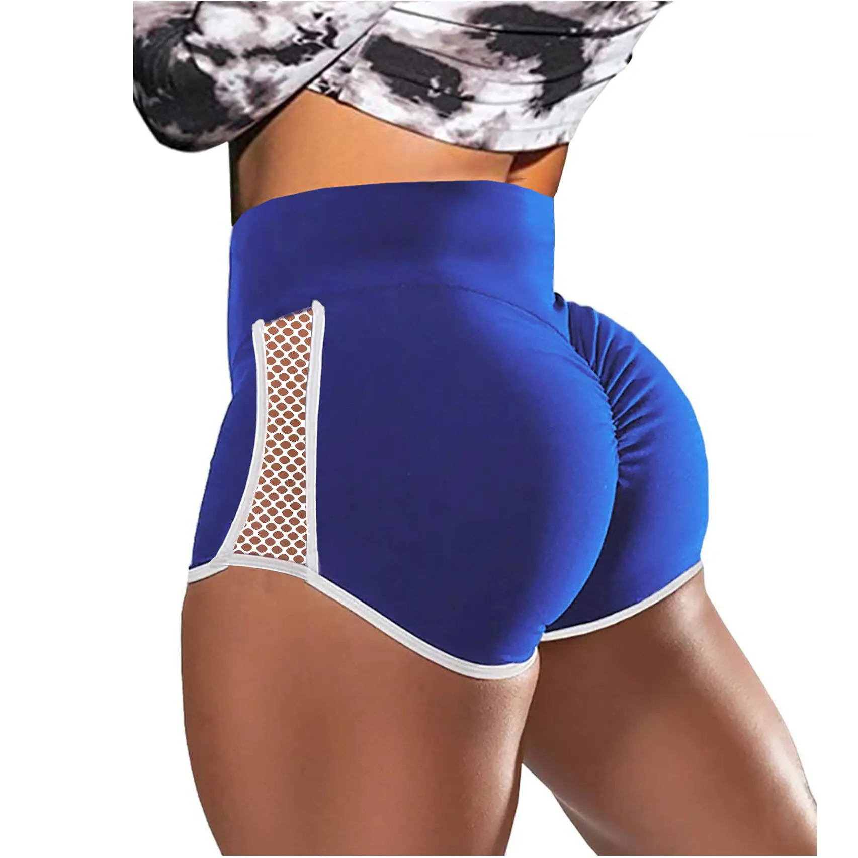 High Waist Butt Lifting Shorts Blue Mesh Fitness Wear - Image 2