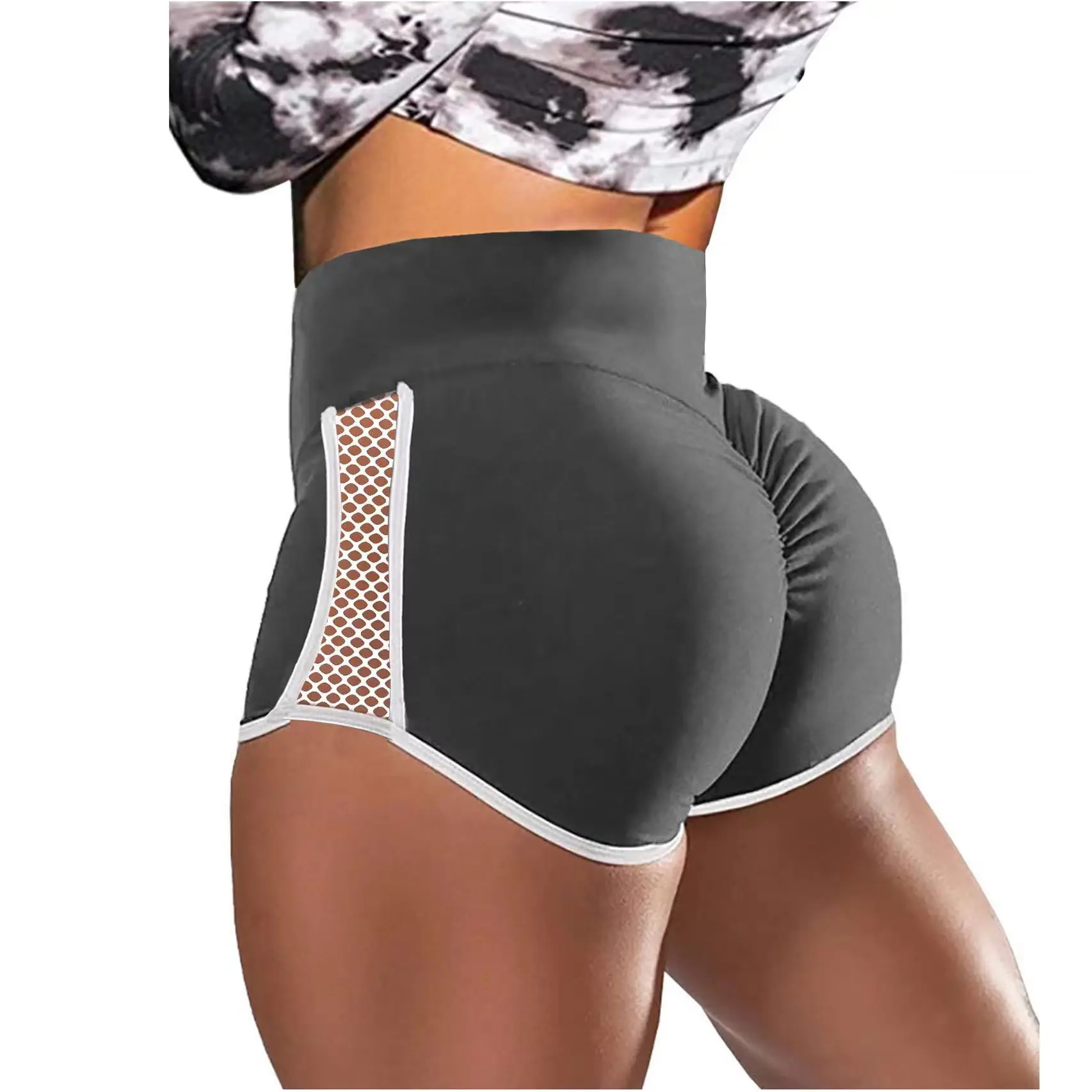 High Waist Butt Lifting Shorts Blue Mesh Fitness Wear - Image 4