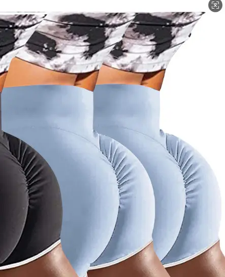 High Waist Butt Lifting Shorts Blue Mesh Fitness Wear - Image 5