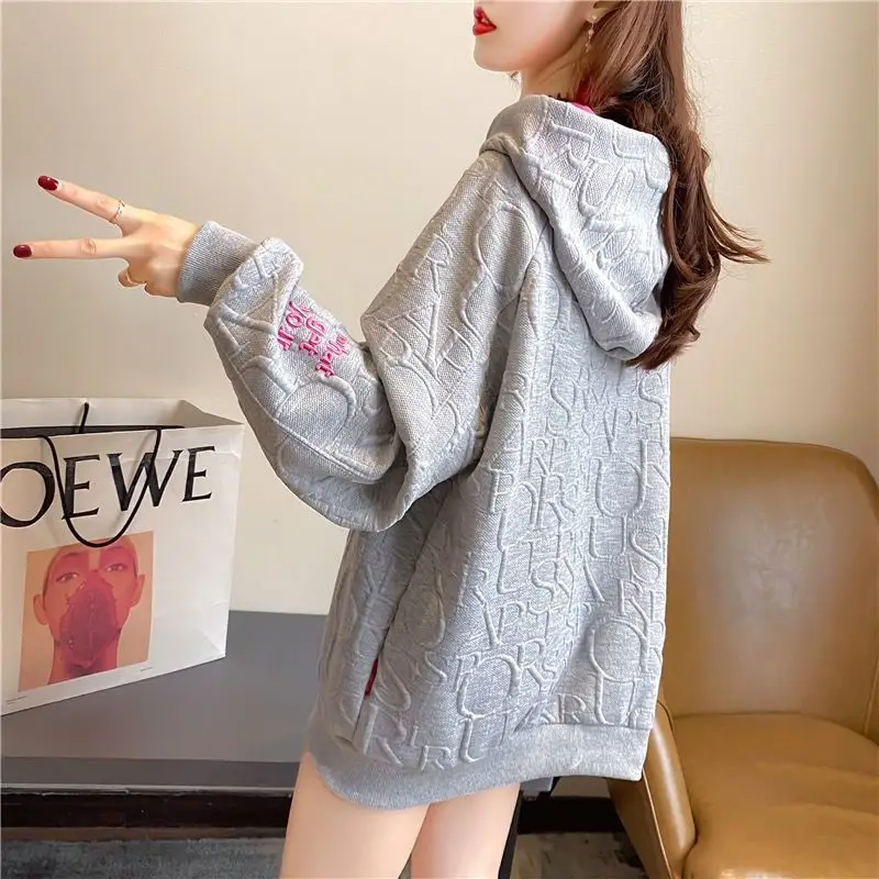 Korean Style Hooded Sweatshirt Women Grey 2023 — feature 3
