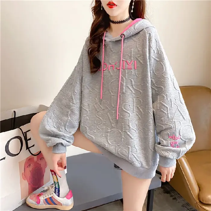 Korean Style Hooded Sweatshirt Women Grey 2023 - Image 2