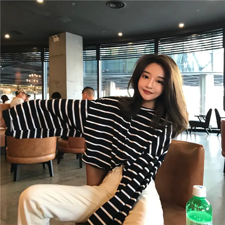 Women Striped Loose Long Sleeve T-Shirt Casual Base - Image 5
