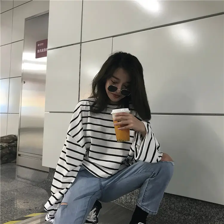 Women Striped Loose Long Sleeve T-Shirt Casual Base - Image 6