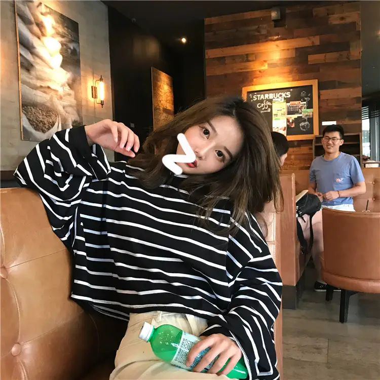 Women Striped Loose Long Sleeve T-Shirt Casual Base — feature 10