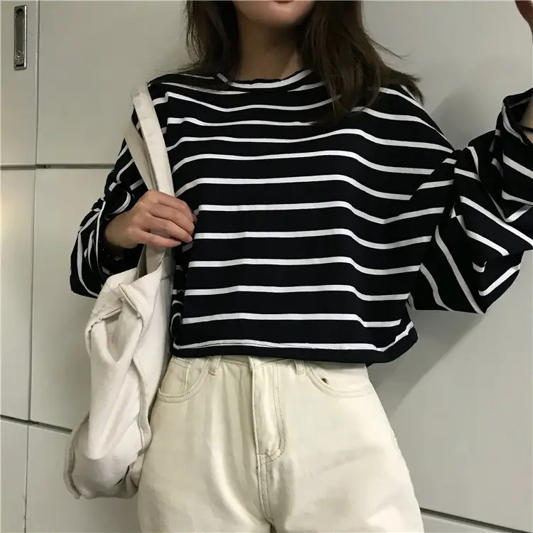Women Striped Loose Long Sleeve T-Shirt Casual Base — feature 12