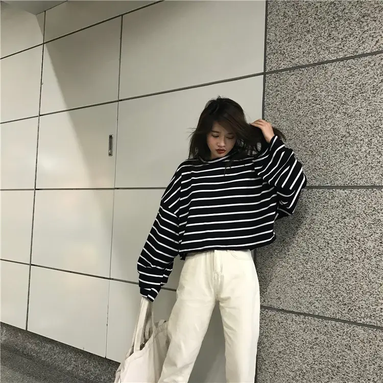Women Striped Loose Long Sleeve T-Shirt Casual Base — feature 13