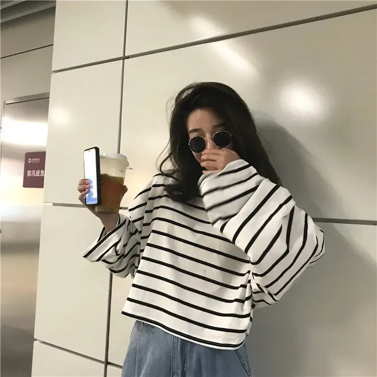 Women Striped Loose Long Sleeve T-Shirt Casual Base — feature 15