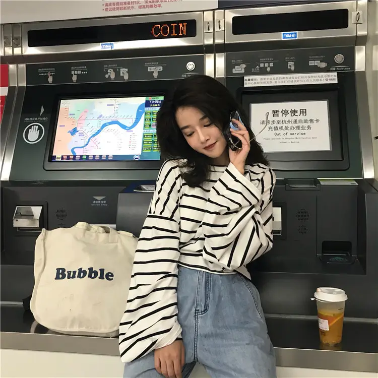 Women Striped Loose Long Sleeve T-Shirt Casual Base — feature 17