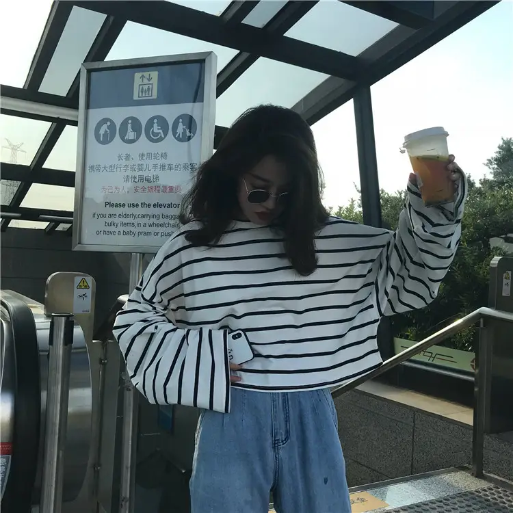 Women Striped Loose Long Sleeve T-Shirt Casual Base — feature 20