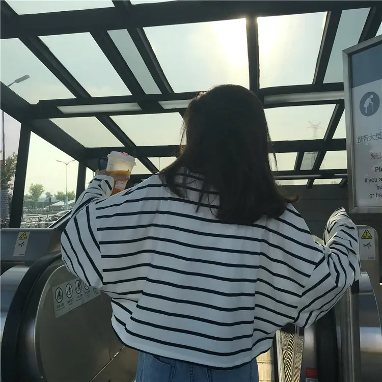 Women Striped Loose Long Sleeve T-Shirt Casual Base — feature 21