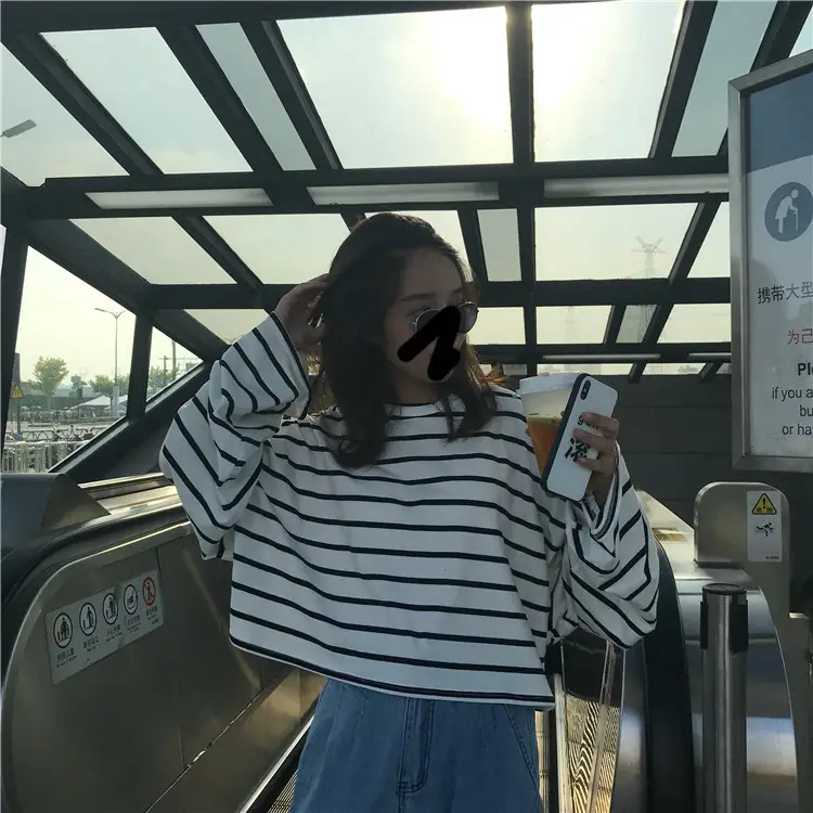 Women Striped Loose Long Sleeve T-Shirt Casual Base — feature 22