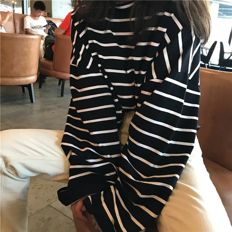Women Striped Loose Long Sleeve T-Shirt Casual Base — feature 7