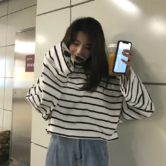 Women Striped Loose Long Sleeve T-Shirt Casual Base - Image 2
