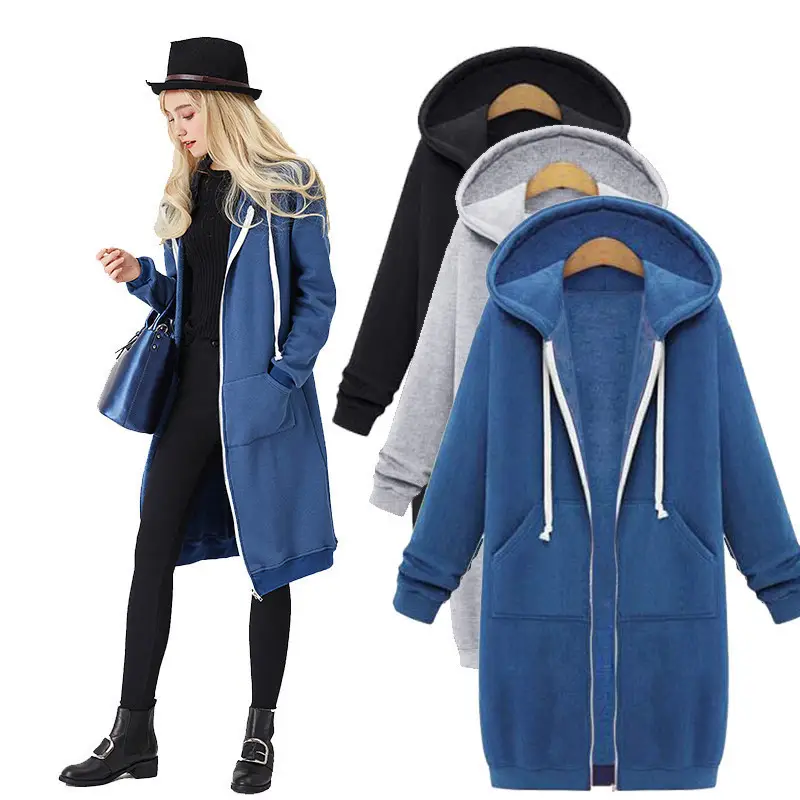 Brown Hooded Long Coat for Women Large Size - Image 12