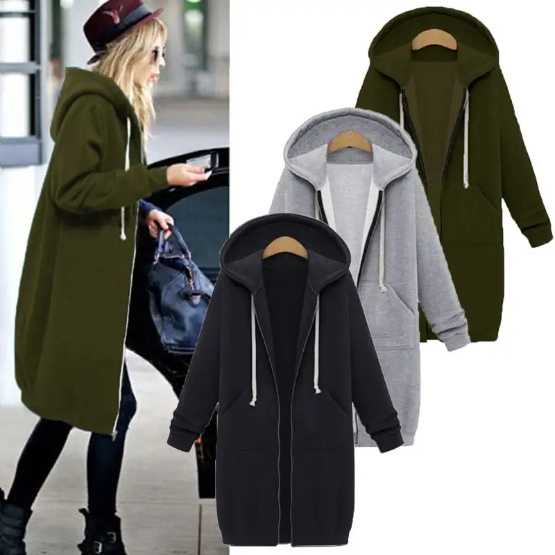 Brown Hooded Long Coat for Women Large Size - Image 13