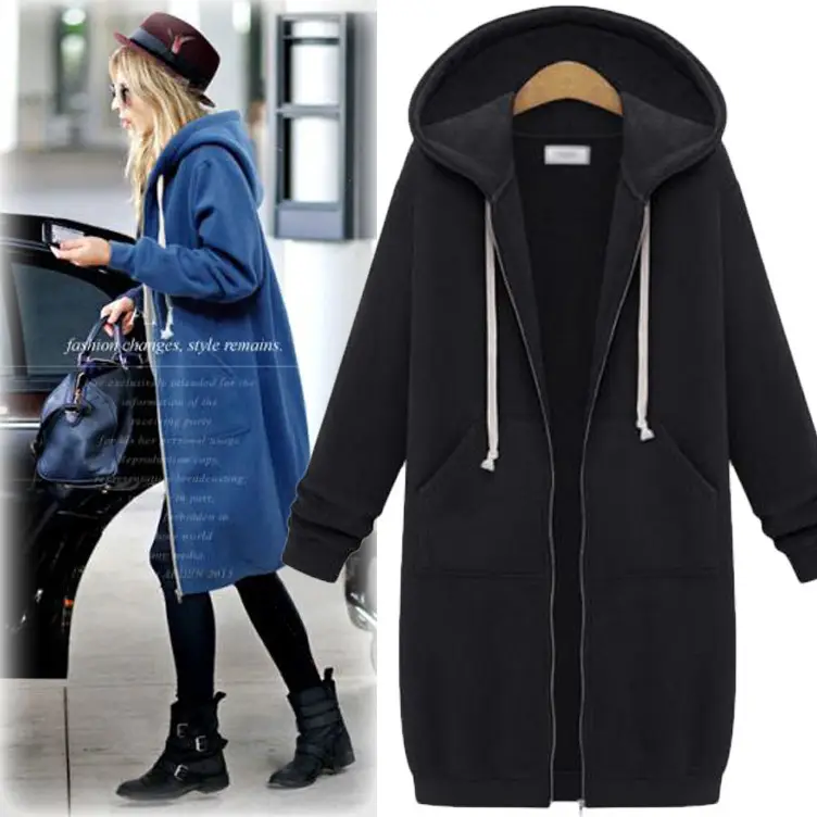 Brown Hooded Long Coat for Women Large Size - Image 14