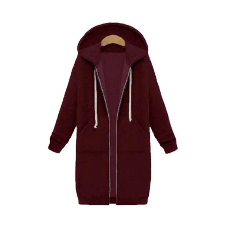 Brown Hooded Long Coat for Women Large Size - Image 6