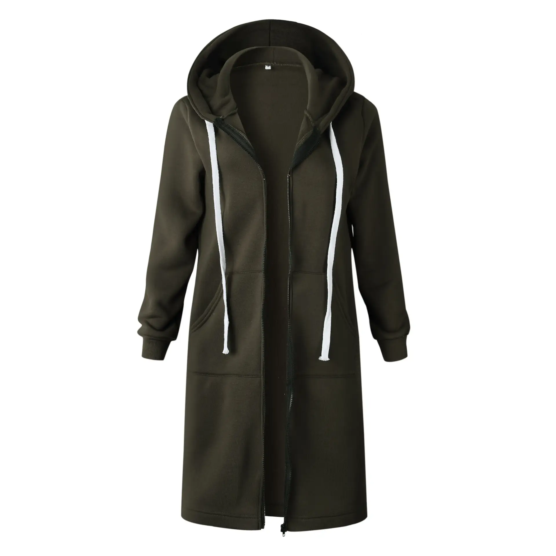Brown Hooded Long Coat for Women Large Size - Image 9