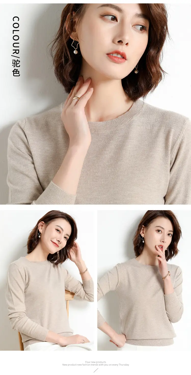 Women's Red Knitted Low Crewneck Shirt Spring Autumn — feature 15
