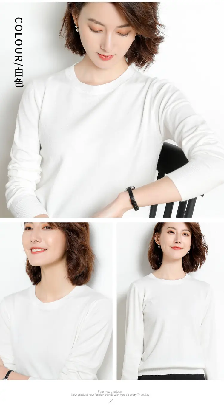 Women's Red Knitted Low Crewneck Shirt Spring Autumn — feature 17