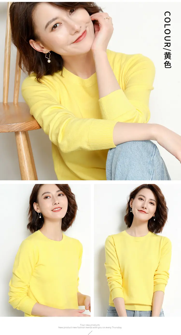 Women's Red Knitted Low Crewneck Shirt Spring Autumn — feature 21
