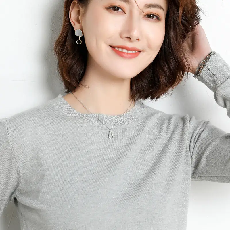 Women's Red Knitted Low Crewneck Shirt Spring Autumn - Image 13