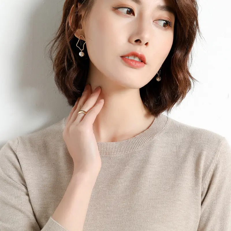 Women's Red Knitted Low Crewneck Shirt Spring Autumn - Image 15