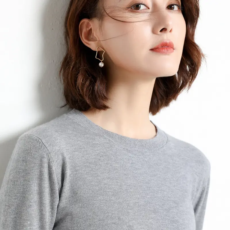 Women's Red Knitted Low Crewneck Shirt Spring Autumn - Image 20