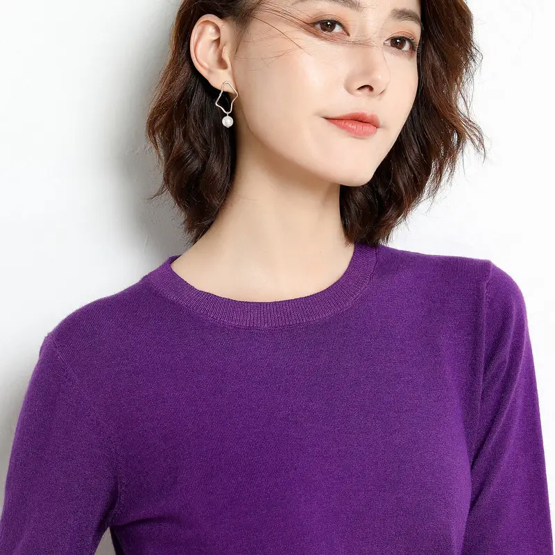 Women's Red Knitted Low Crewneck Shirt Spring Autumn - Image 21