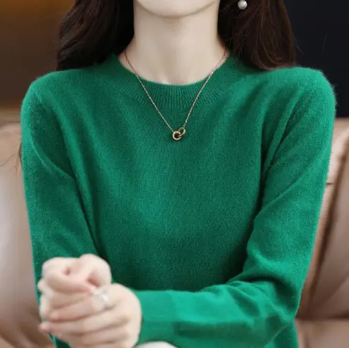 Women's Red Knitted Low Crewneck Shirt Spring Autumn - Image 23