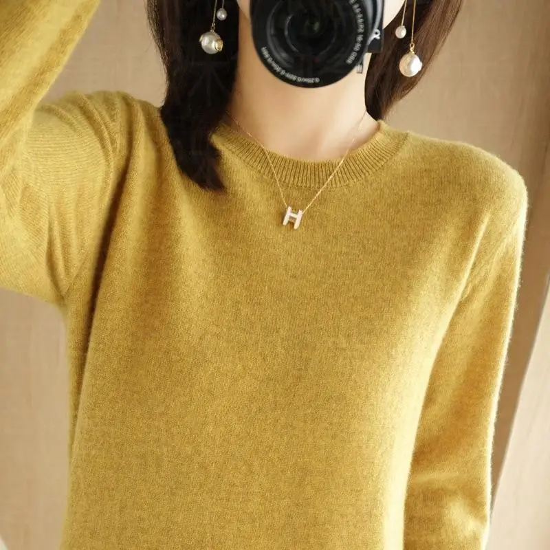 Women's Red Knitted Low Crewneck Shirt Spring Autumn - Image 24