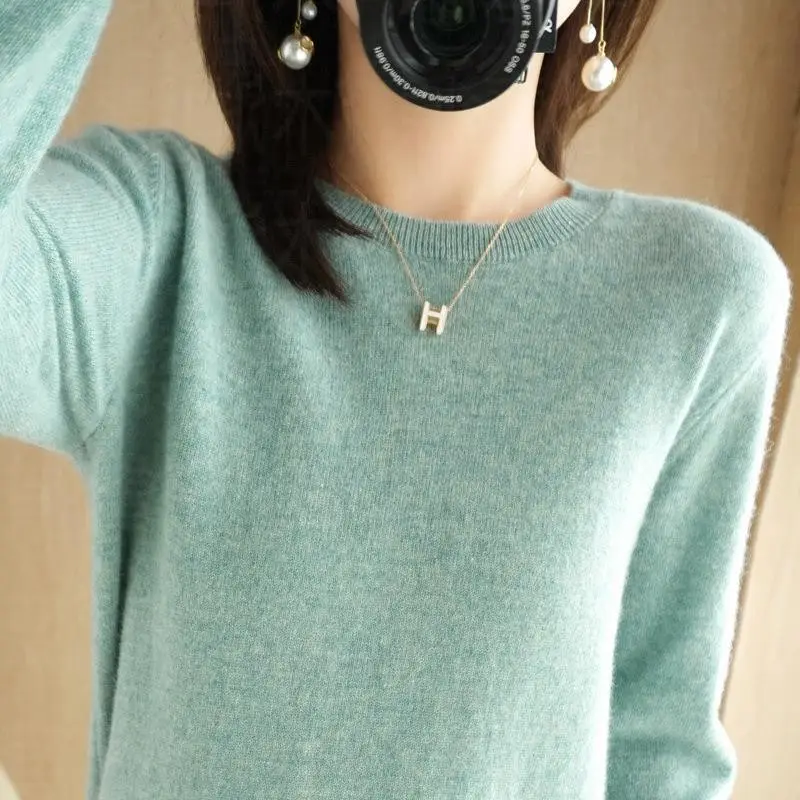 Women's Red Knitted Low Crewneck Shirt Spring Autumn - Image 25