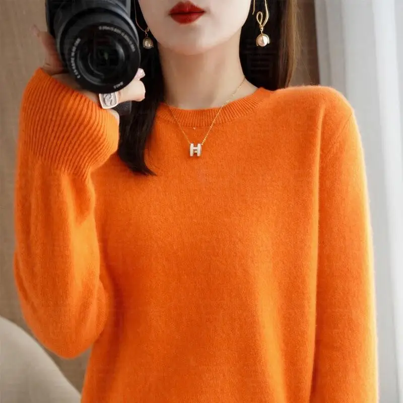 Women's Red Knitted Low Crewneck Shirt Spring Autumn - Image 28
