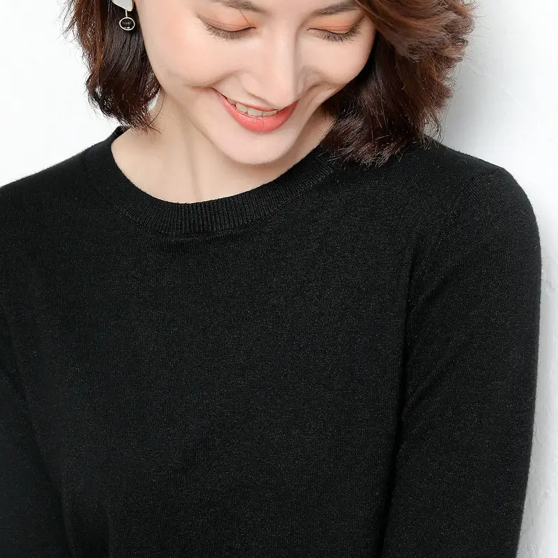 Women's Red Knitted Low Crewneck Shirt Spring Autumn - Image 3