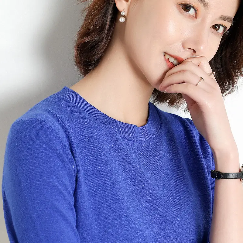 Women's Red Knitted Low Crewneck Shirt Spring Autumn - Image 5