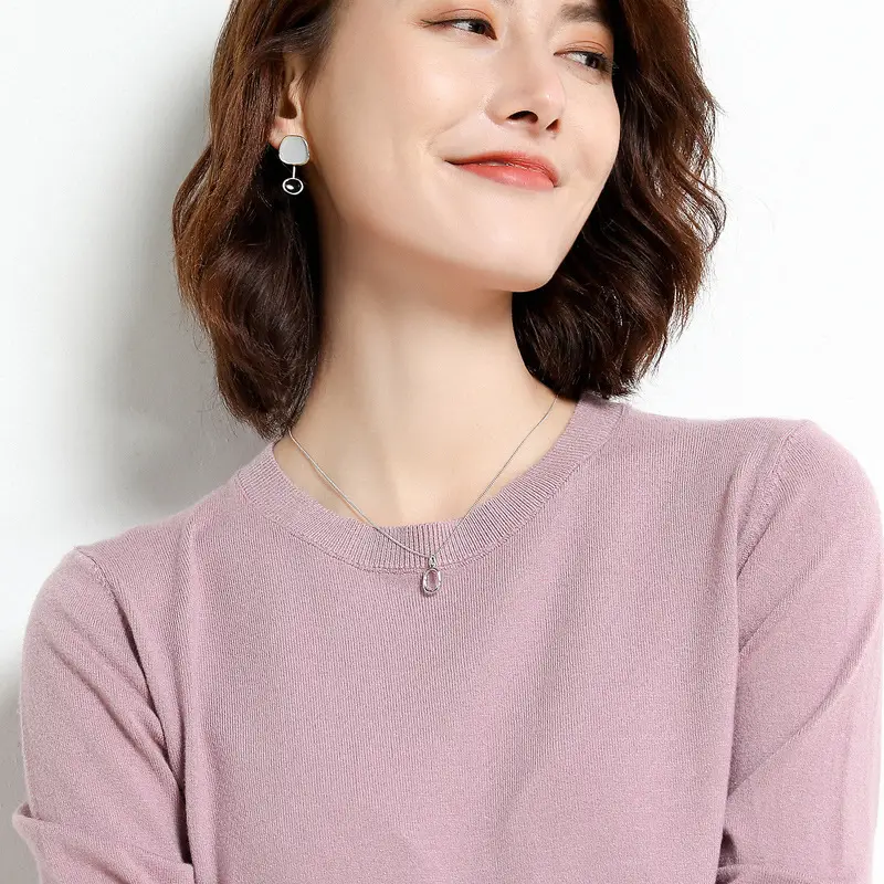 Women's Red Knitted Low Crewneck Shirt Spring Autumn - Image 7