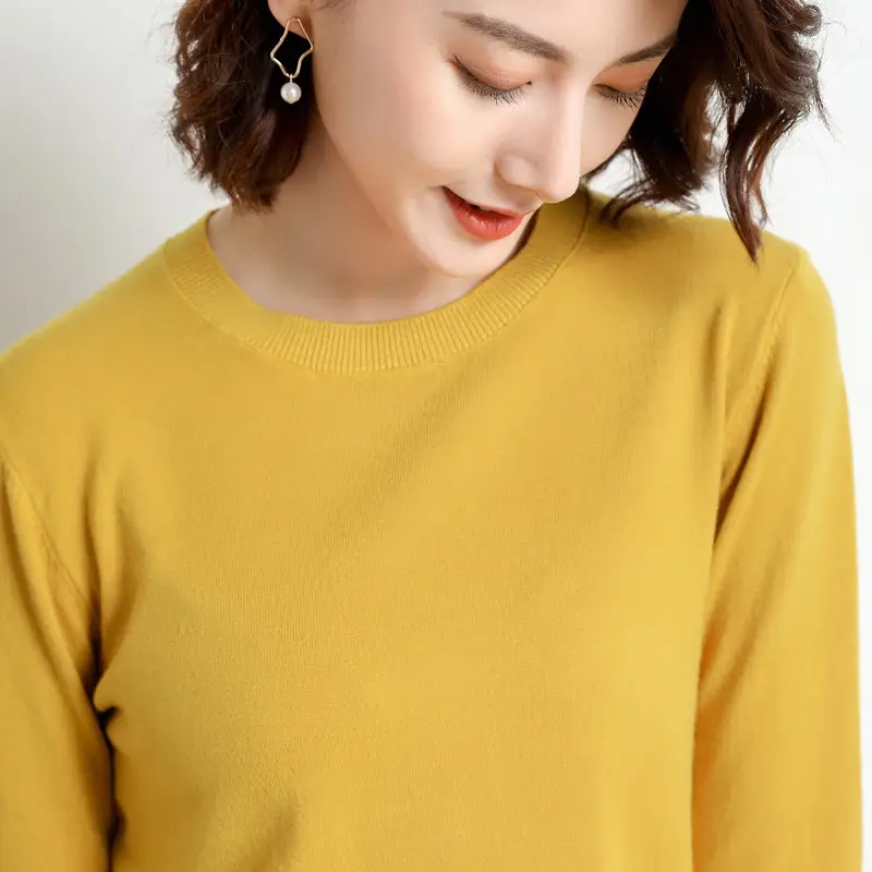 Women's Red Knitted Low Crewneck Shirt Spring Autumn - Image 8