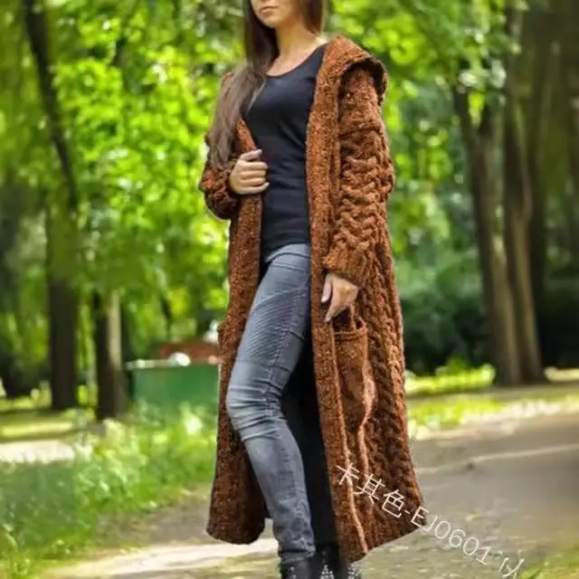 Women's Red Braided Hooded Long Cardigan Sweater M114 - Image 12
