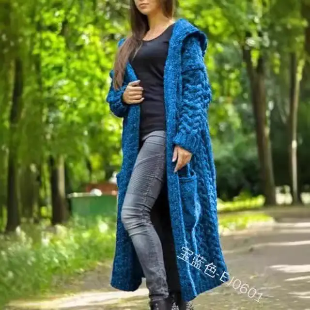 Women's Red Braided Hooded Long Cardigan Sweater M114 - Image 15