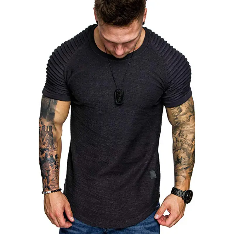 Men Black Slim Fit Pleated Shirt with Short Sleeves - Image 4