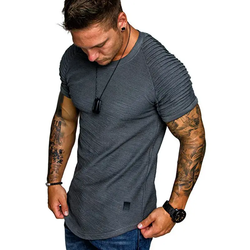 Men Black Slim Fit Pleated Shirt with Short Sleeves - Image 3